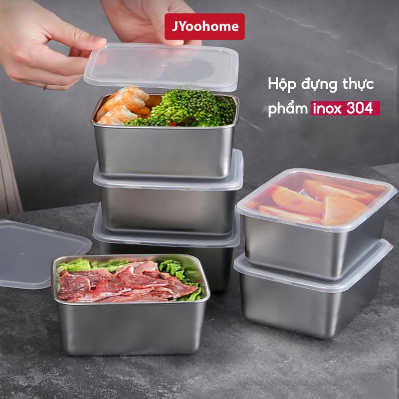 COMBO 5 Hộp đựng bảo quản thực phẩm JYoohome Hộp đựng thực phẩm tủ lạnh kèm nắp nhựa chất liệu inox 304 dùng được cho lò vi sóng