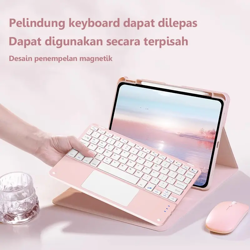 3in1 Paket Case For Redmi Pad SE 11inch/Redmi Pad Pro 12.1inch Universal Keyboard Wireless - Mouse Wireless + Magnetic Case For Xiaomi Pad 6 11inch Casing With Slot Pen Auto Lock Wake Up 7