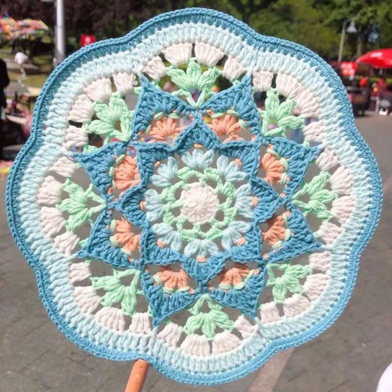 Product Introduction of Boredom Relief Yarn Handmade Weaving Dunhuang Color Scheme Ancient Style Round Fan Crochet Chinese Fan DIY Materials Handmade Gift 11