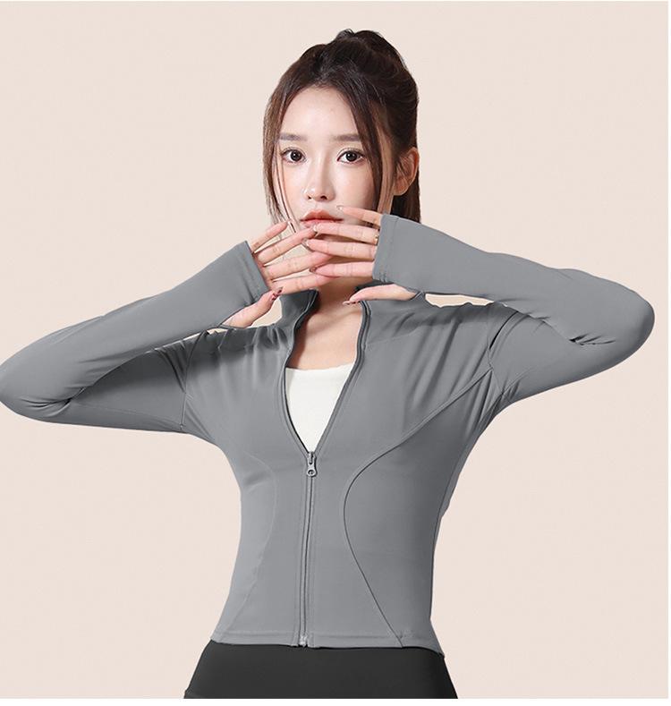 Product Introduction of Spring and Autumn High Elastic Quick-Drying Sports Sun Protection Women's Stand-up Collar Slim Fit Slim Nude Feel Yoga Jacket Workout Clothes Jacket 12
