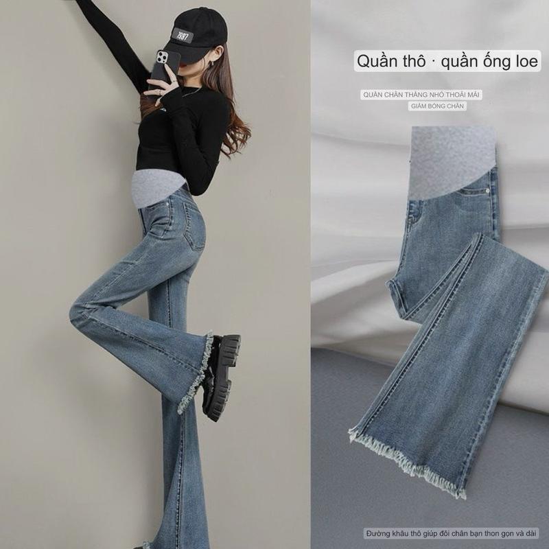 quần jeans bầu ống loe dáng dài  có chun đáp bụng thoải mái cho mẹ bầu suốt thai kỳ Váy Bầu Đầm Bầu