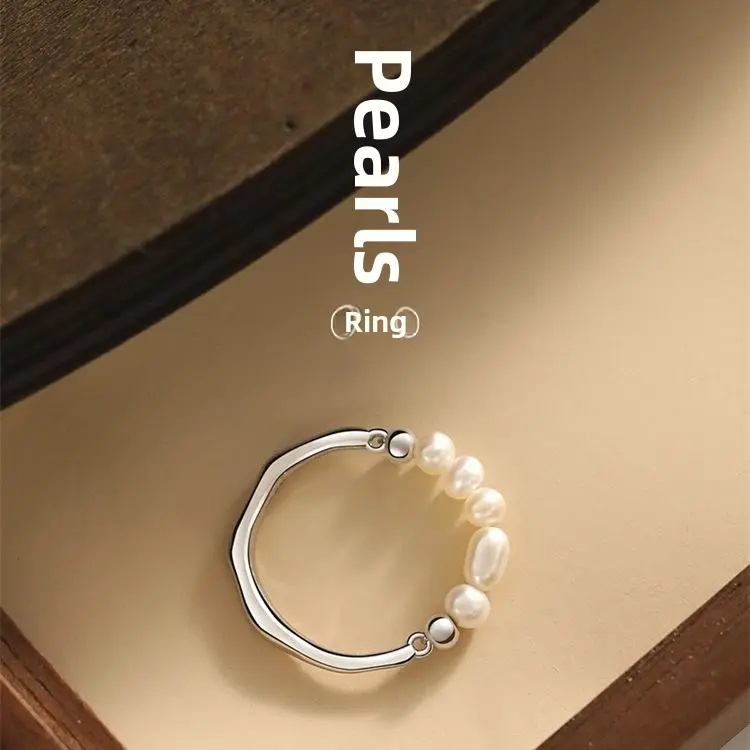 Pearl Bamboo Knot Ring for Women, Exquisite and Petite, Versatile Index Finger Tail Ring, Light Luxury Niche Design, High-End Sense Hand Jewelry