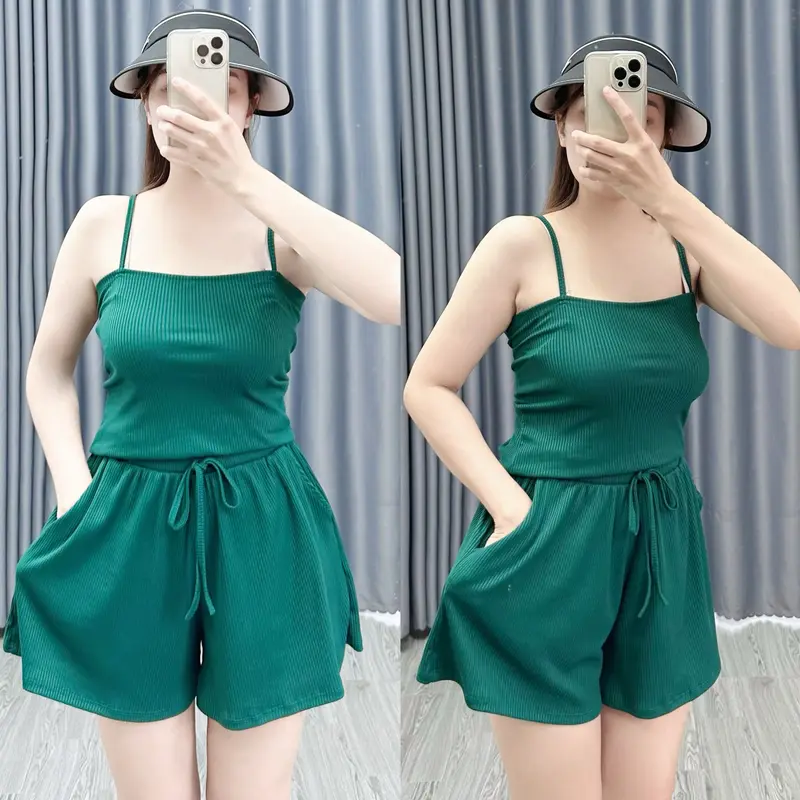 Set Bộ Đồ Áo Dây Bigsize Kèm Quần Đùi Lưng Cao Chất Liệu Gân Tăm Nhí Vo Giãn Thấm Hút Mồ Hôi Mát Và Dễ Chịu SET19 4