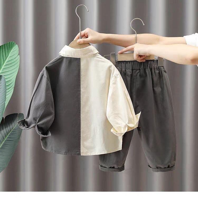 Bộ Đồ Trang Phục Mùa Thu Đẹp Trai Cho Bé Trai, Bộ Hai Mảnh Áo Sơ Mi Dài Tay Trẻ Em, Dáng Rộng Vừa Vặn, Có Cổ, Thích Hợp Cho Mùa Thu, Hàng Mới Về 2023, Tuyệt Vời Cho Bé Trai 3