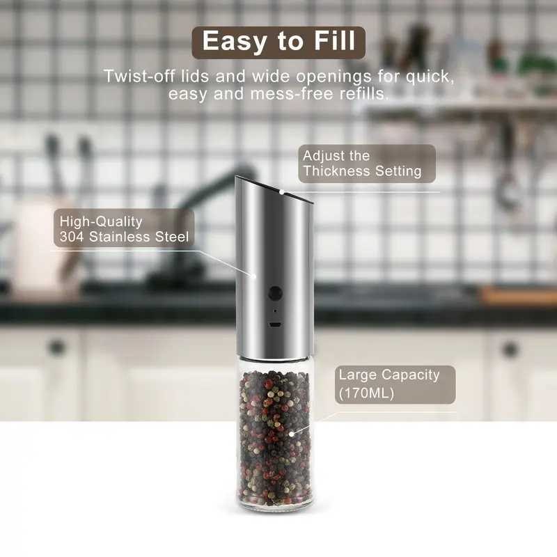 Máy xay muối tiêu bằng thép không gỉ, Máy xay USB hạt tiêu Tứ Xuyên và muối biển, Máy xay gia dụng nhà bếp, Hàng mới về 2