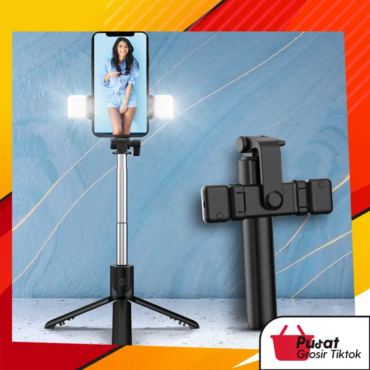 BISA COD Selfie Stick dengan Remote Bluetooth / Tongsis Lampu 5533 Kamera Led Stainless Tripod 0