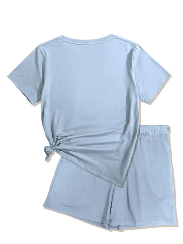 Two-Piece Set Women's Floral Print Tee & Shorts, Casual Round Neck Short Sleeve T-shirt & Shorts for Summer, Ladies Clothes for Daily Wear 1