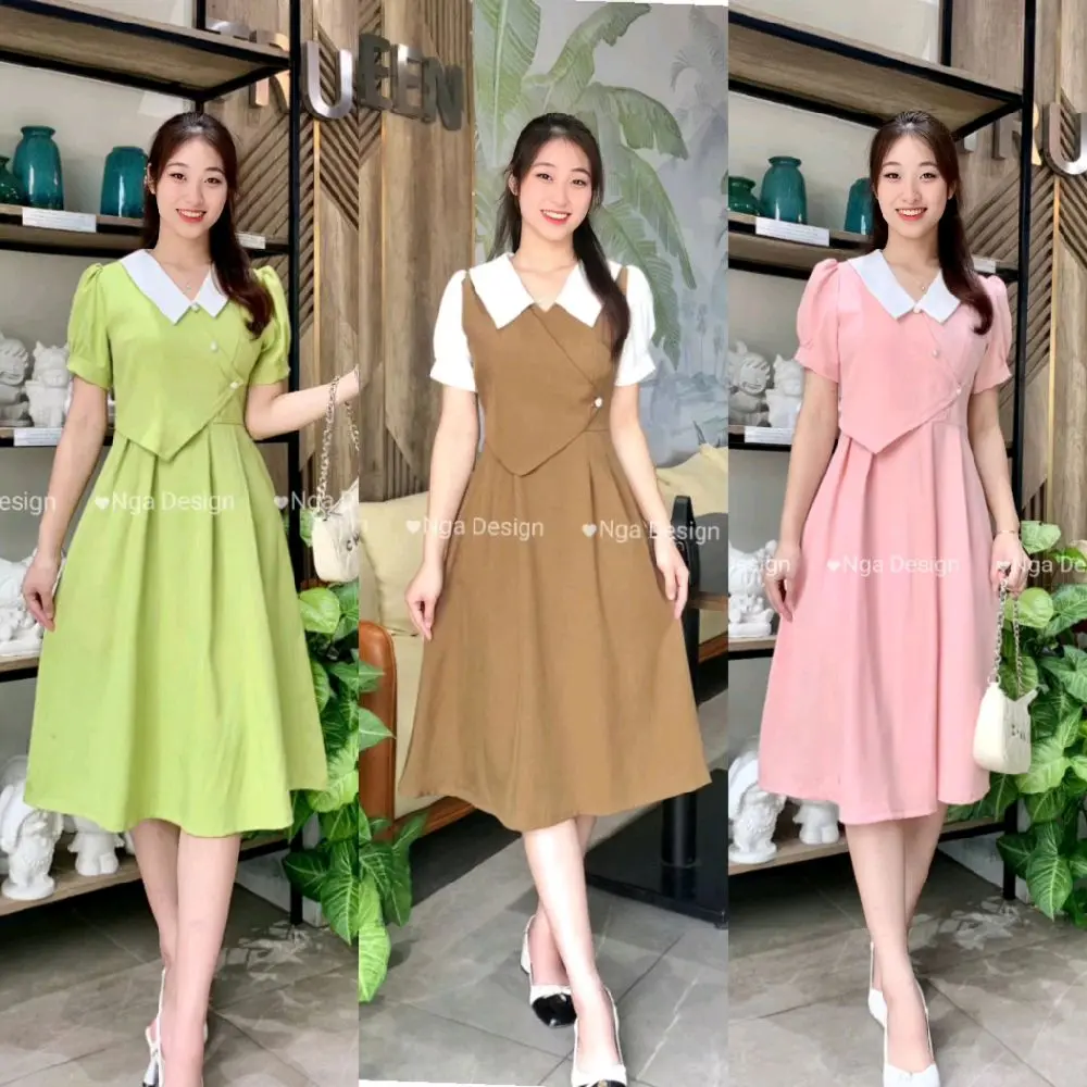 ND51 Nga Design váy cho con bú chất liệu xước Nhật trẻ trung che bụng nhiều màu