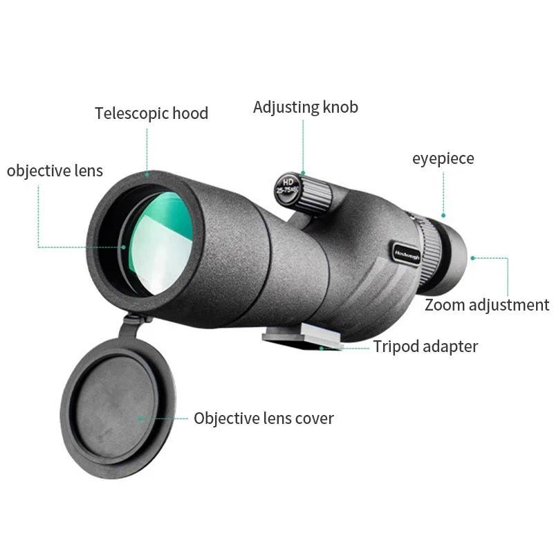 HD Spotting Scope Powerful Monocular Zoom Telescope Prism Waterproof for Birdwatching Target Shooting Camping 25-75x60 - Image 4