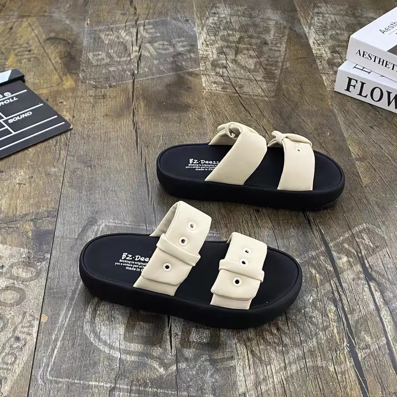Dép bánh mì nữ 2 quai ngang đế cao 3cm phong cách Hàn Quốc DéP Cao Su Nhung Shoes GiàY 1