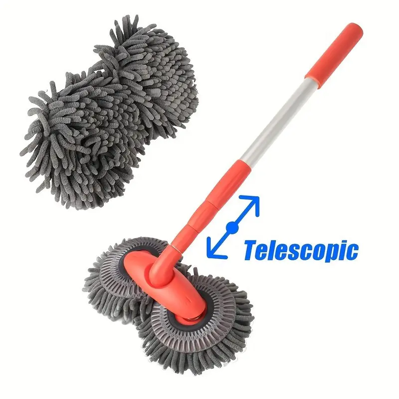 Car Cleaning Mop, Retractable Car Wash Mop, Double Rotating Brush Head Car Wash Mop, Car Detail Washing Mop, Car Window Cleaning Tool 7