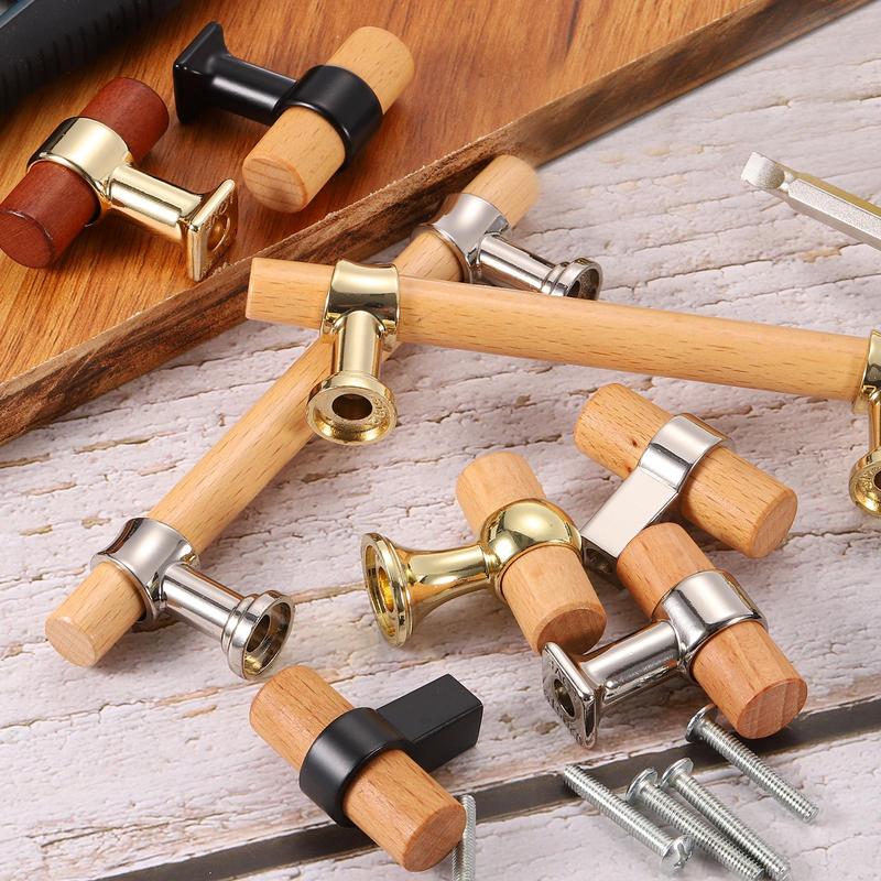 Wooden Drawer Handle with Screw, T-shaped Adjustable Wooden Drawer Handle, Double Hole Furniture Handle for Home Kitchen 3