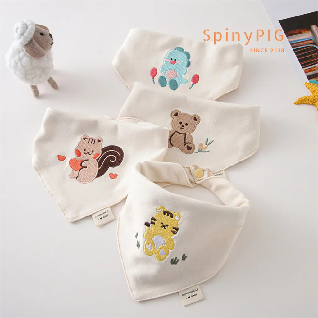 Khăn yếm tam giác cho bé gái bé trai cotton tự nhiên không chất tẩy nhuộm thêu hoạ tiết cực đẹp Vải Cotton