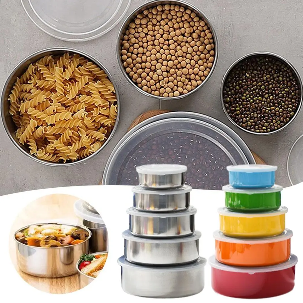 5pcs/set Stainless Steel Fresh-keeping Box Kitchen Refrigerator Fresh-keeping Storage Can