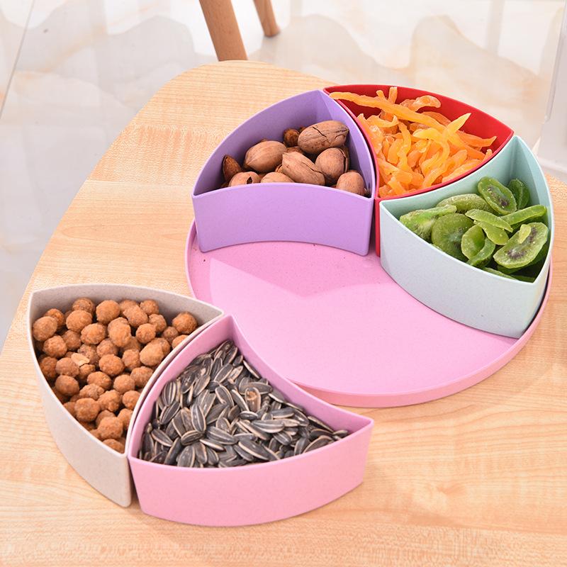 Khay Đựng Bánh Kẹo Tết, Mứt Tết 5 Ngăn Nhựa Lúa Mạch Dẻo, Bền Có Nắp Đậy Trang Trí Ngày Lễ, Tết