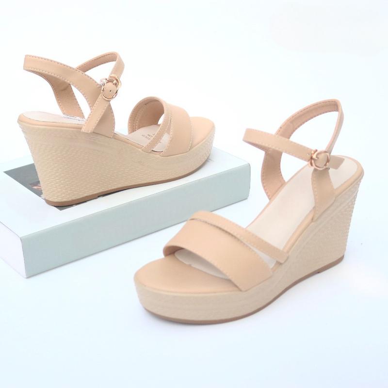 Giày đế xuồng cao gót 9p quai bản ngang dây mảnh chéo - X047 Nữ DéP Shoes Quai Ngang Sandal Nhung