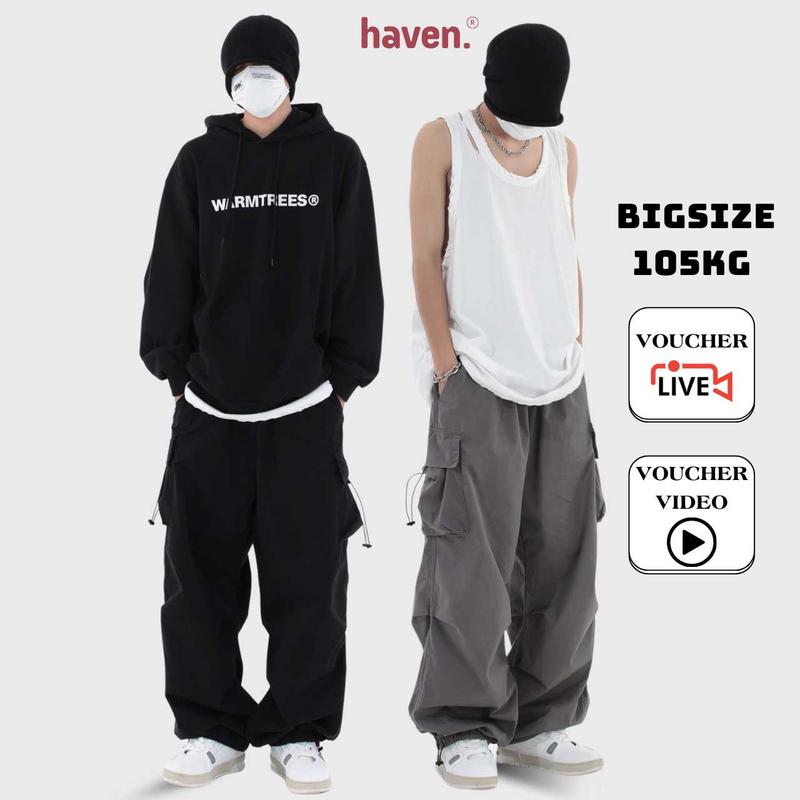 Quần túi hộp ống rộng Haven nam nữ chất kaki phong cách streetstyle Menswear Pants 2024 Đen Có Túi Cargo quan jogger big quana unam Sport Tập Thể Dục