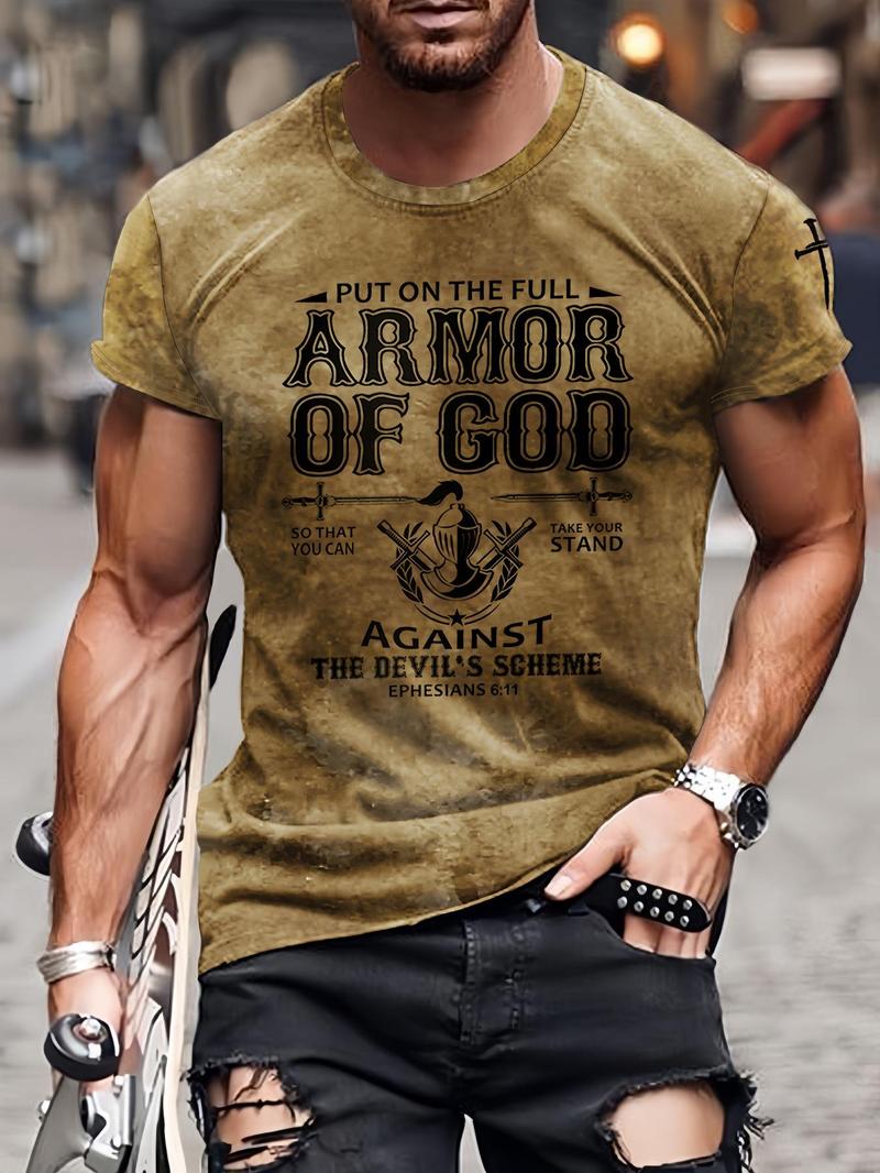 Product Introduction of Men's Regular Fit Letter Print Round Neck Tee, Casual Short Sleeve Crew Neck T-Shirt for Summer, Fashion Men's Top for Daily Wear, Clothing 1