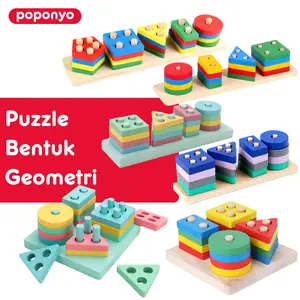 Poponyo Shape Sorting Toys Mainan Kayu Edukasi Anak Wooden Toys Balok Susun 4 Tingkat Bentuk