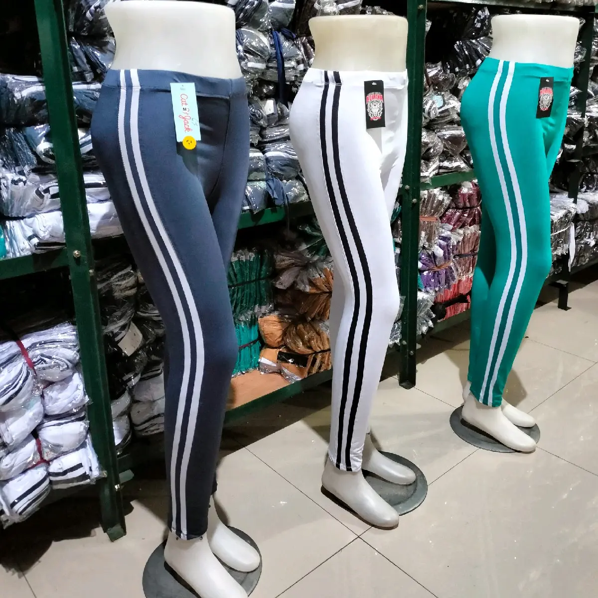 Legging list stripe 2 Putih jumbo dan standar Celana Panjang Nyaman