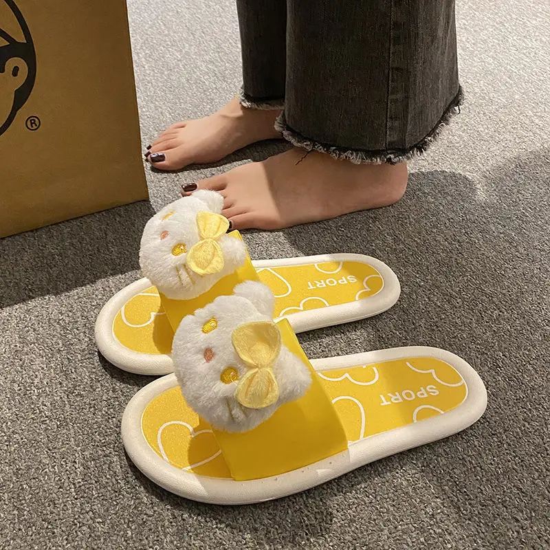 Dép Hello Kitty, Thiết Kế Hoạt Hình Dễ Thương, Có Thể Đeo Ngoài Trời, Dép Đi Hellokitty, Dành Cho Nữ, Đế Dày, Kiểu Lười, Thích Hợp Để Tắm Trong Nhà, Dép Chống Trượt 4