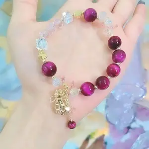 Gelang wanita batu Magenta Kantong elastis premium ukuran standar (max 17,5cm)