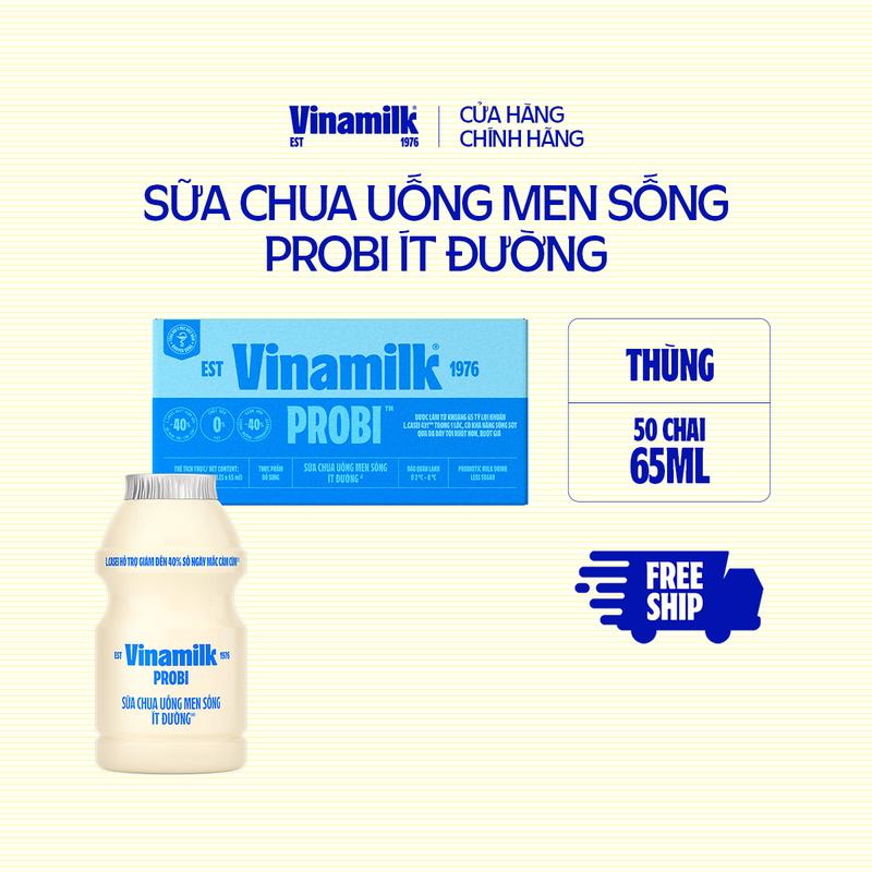 [CHỈ GIAO THÀNH PHỐ LỚN BÁN KÍNH 10KM] Thùng 50 chai Sữa chua uống Probi Ít Đường 65ml (10 lốc)
