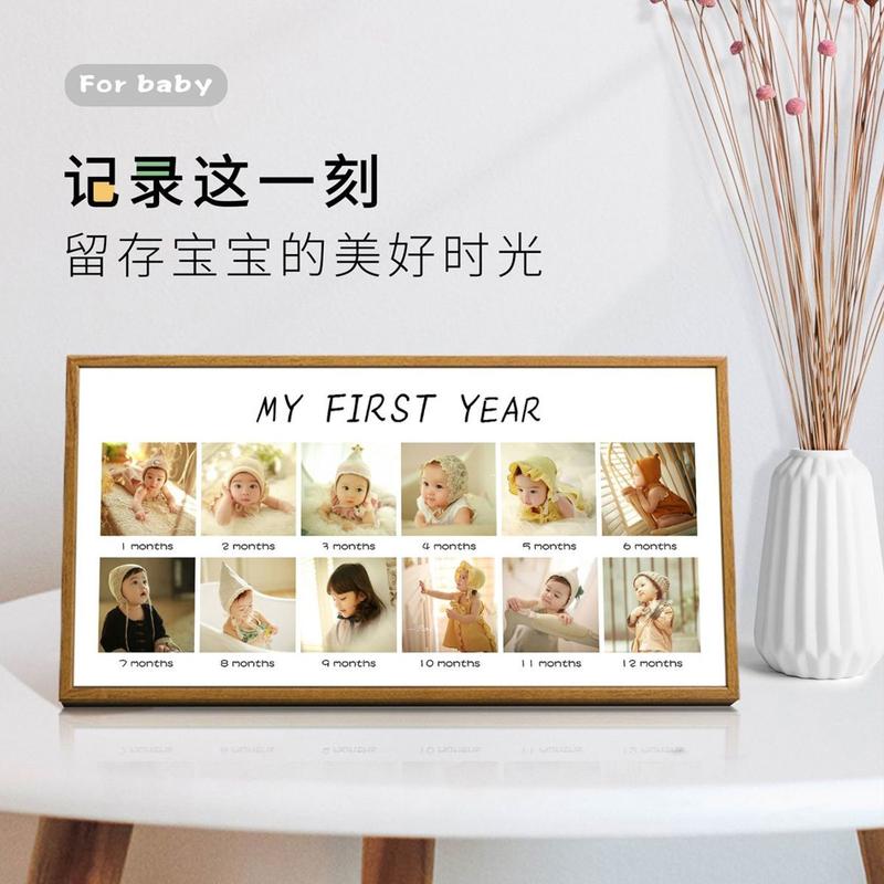Product Introduction of Khung Ảnh Kỷ Niệm Cho Em Bé, Đồ Trang Trí Album Tăng Trưởng Một Năm Tuổi, 12 Ảnh Tùy Chỉnh, Sắp Xếp Sinh Nhật, Làm Bằng Gỗ Trơn Có Thể Giặt Được Decor Khung Tranh Decor Phòng Treo Tường 1
