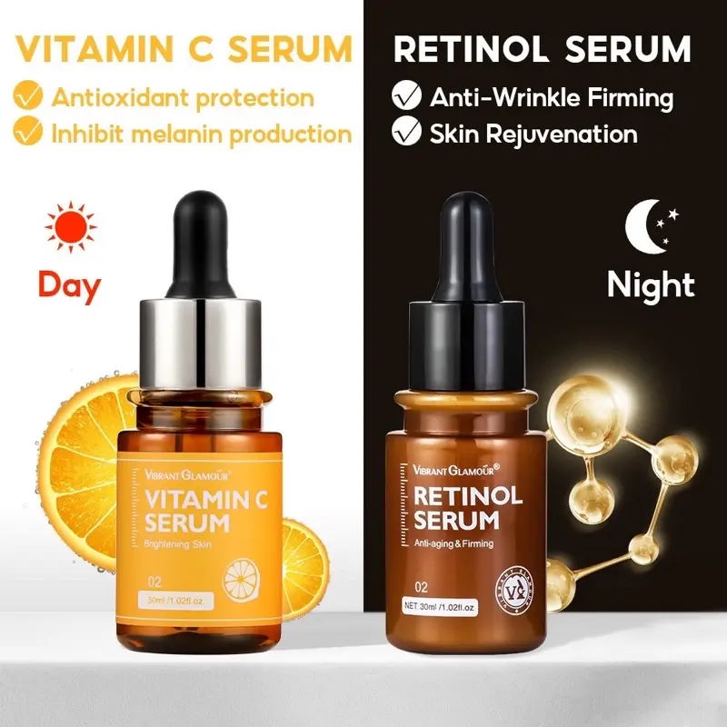 (ISI 4pcs) PAKET Siang dan Malam (Retinol Cream, Retinol Serum, Vitamin C Cream, Vit C Serum) VIBRANT GLAMOUR TERMURAH Memutihkan 4