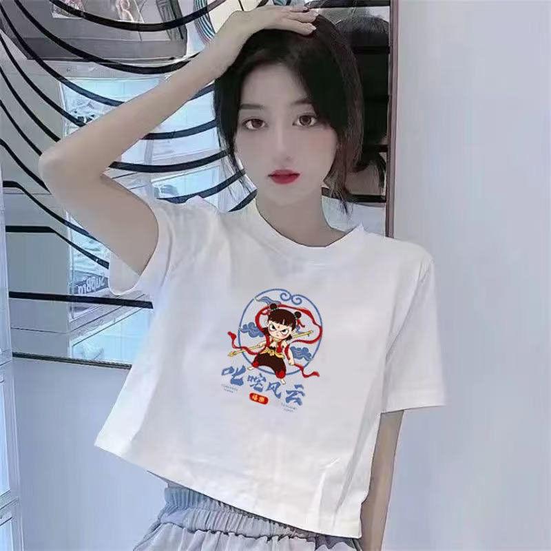 Áo Thun Nezha Phong Cách Trung Quốc Mới, Dáng Ôm, ngắn Tay, Thời Trang, Dành Cho Nữ, In Hình, Cổ Tròn, Trẻ Trung, Bán Chạy, Mùa Hè, Hợp Xu hướng 0