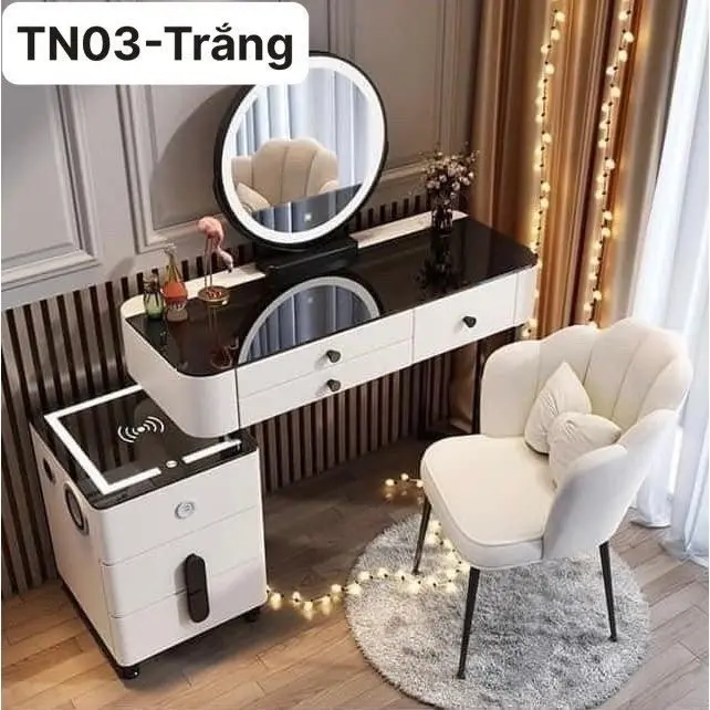 Bàn trang điểm mini size 80, tích hợp nghe nhạc Blutus, đèn led cảm ứng 3 màu 8