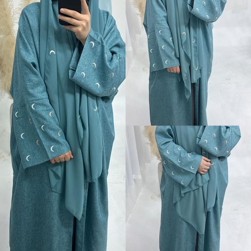 Product Introduction of Muslim 2025 Dubai Middle East Turkey Embroidery Elegant Cardigan Dress Robe Breathable Sunscreen 3