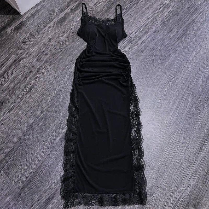 CHẤT NHUNG MÚT SỊN Đầm body maxi xẻ phối ren ( CÒN đen - đỏ đô ) Ôm gọn NHUNG Nữ Dress váy body xoắn eo 4