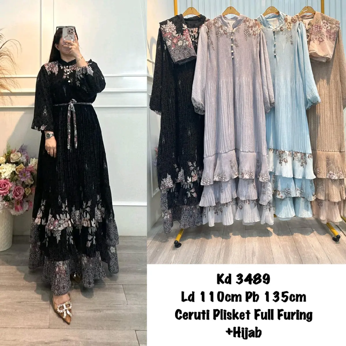 gamis import free hijab premium Bunga