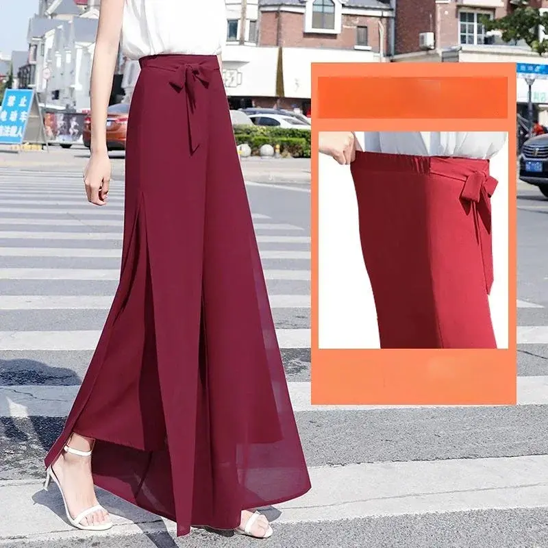 Quần Cạp Cao, Thiết Kế Thanh Lịch Chân Chéo, Dáng Rộng Vừa Vặn, Chất Liệu Voan, Culottes, Thiết Kế Xếp Ly Dáng Rộng, Quần Ống Rộng, Thích Hợp Cho Nữ, Lý Tưởng Cho Khiêu Vũ, Quần Váy, Quần Áo Thường Ngày Women Voi