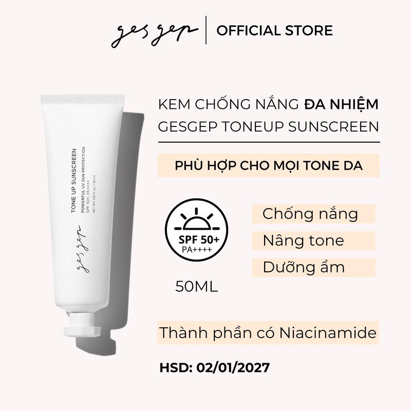 Kem chống nắng nâng tone Gesgep Tone Up Sunscreen 50ml SPF50+, PA++++ kiềm dầu, dưỡng ẩm thay thế kem lót