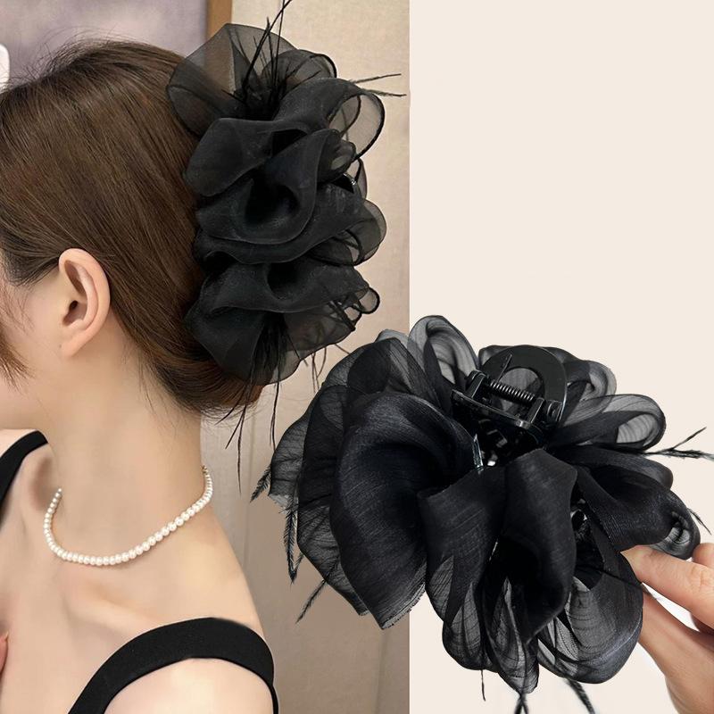 Kẹp Tóc Lưới Bong Bóng, Phong Cách Hàn Quốc, Dành Cho Nữ, Thanh Lịch Và Thời Trang, Với Tua Rua Lông Vũ, Kẹp Cá Mập, Thích Hợp Cho Tóc Đuôi Ngựa Của Bé Gái   kẹp tóc nữ nửa đầu  phôi kẹp tóc  kẹp tóc nữ đẹp  kẹp tóc nữ xinh nơ