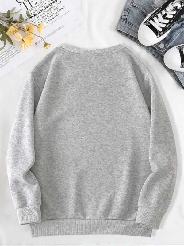 Women's Letter Print Round Neck Sweatshirt, Casual Long Sleeve Crew Neck Pullover for Daily Wear, Ladies Clothes for All Seasons 5