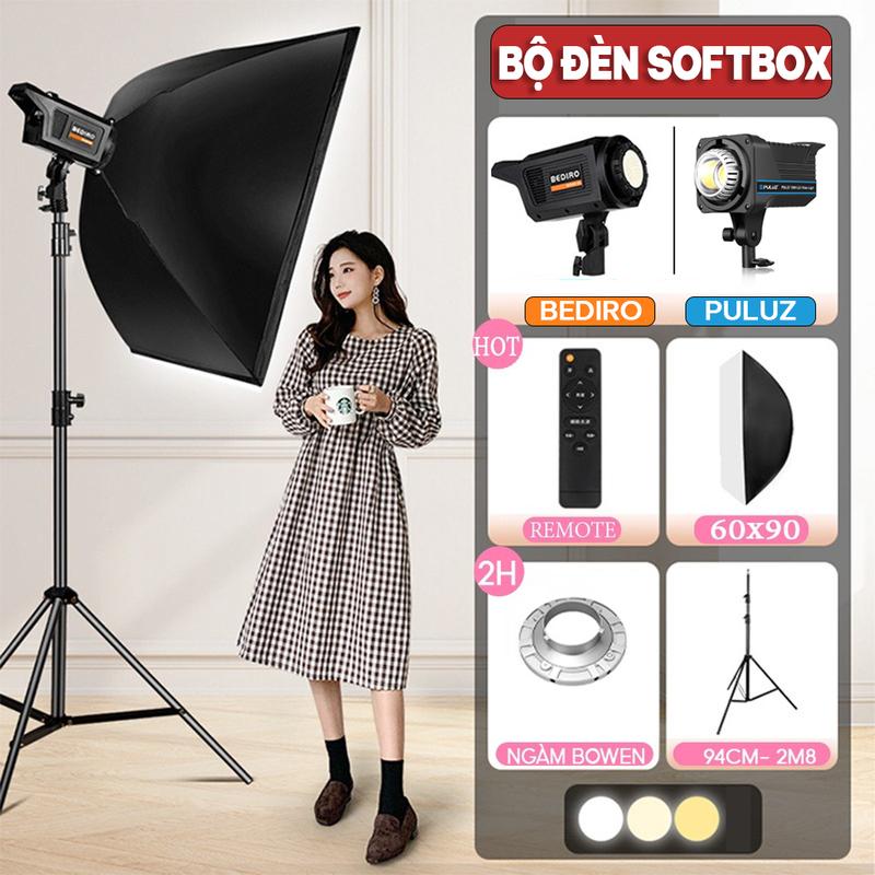 Combo Đèn Bediro BD-800S/ Puluz 120W Đi Kèm Softbox 60x90cm ngàm Bowens và Chân Đèn Tripod 2m8 Tùy chỉnh Chiều Cao