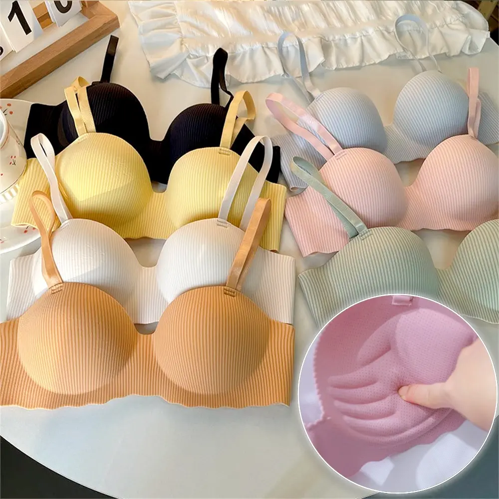 Áo Ngực Nâng Ngực, Màu Trơn Thoáng Khí, Liền Mạch, Đồ Lót Thoải Mái, Thời Trang, Cúp Nửa Dày Vỏ Sò, Đồ Lót Không Dây Nữ