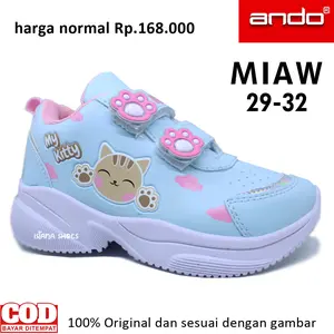 Sepatu Sekolah Anak Perempuan PAUD TK SD Usia 3 4 5 6 7 Tahun ANDO MIAW BIRU LANGIT PINK Snekaers
