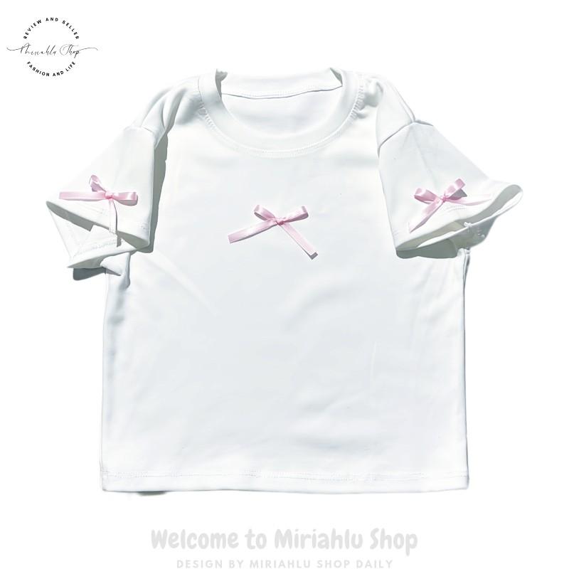 Product Introduction of Áo Thun Croptop Borip Nữ Form Basic Cổ Tròn Tay Ngắn Raglan Phối 2 Màu Đính Nơ Women Sen 30