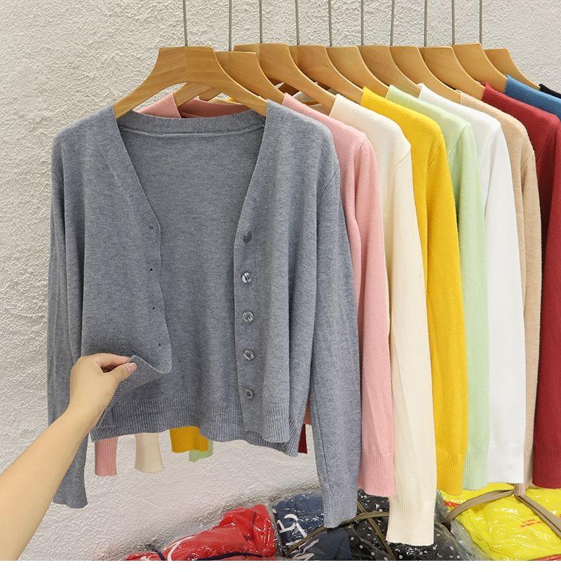 Product Introduction of Áo Khoác Cardigan Dệt Kim, Cổ Chữ V, Ngắn, Dành Cho Nữ, Hàng Mới Về Mùa Thu 2024, Màu Trơn Áo Len Bên Ngoài, Áo Len Dài Tay Women Top 8