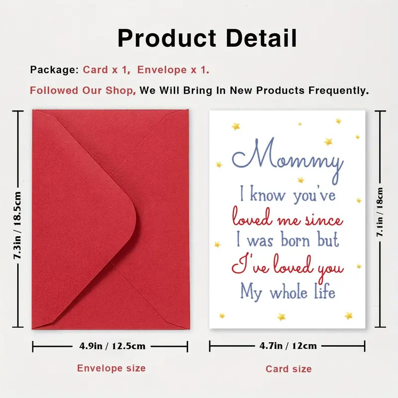 Mommy Letter Pattern Greeting Card with Envelope, 1/3 Counts Creative Birthday Gift Card, Mother's Day Gift for Mom, Birthday Gift for Mom, Party Supplies 1