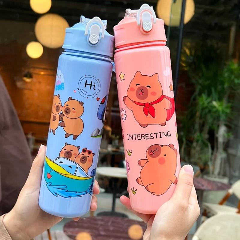750ML Cute Capybara Cartoon Straw Water Bottle Leakproof Portable With 750ML Cute Capybara Cartoon Straw Water Bottle Leakproof Portable With
