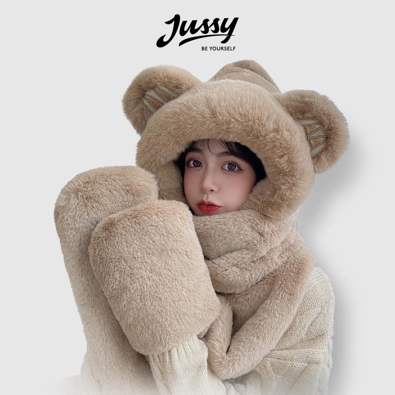  Mũ Len Tai Gấu Trùm Đầu 3 In 1 Tai Chữ M JML23 Jussy Official - Siêu Xinh Siêu Ấm Áp Với Thiết Kế Kèm Khăn Và Bao Tai Women Cap Voi Hat 