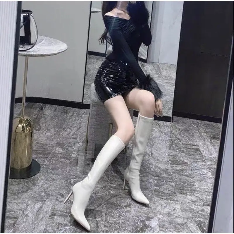 [Xưởng Bốt Quảng Châu] Boots đùi lót lông, Bốt dài tới gối da lì gót nhọn cao 6p (2109) sang chảnh GiàY Shoes Nữ Cổ Cao Jean