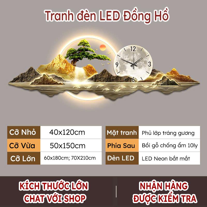 [ TRANH ĐỒNG HỒ LED 3D  ] Tranh tráng gương, treo phòng khách, phòng làm việc, có  LED điện khổ liền tấm. Treo Tường Decor Tường Trang Trí Nhà