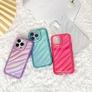 【SatSet.ind】 Dazzle 3D Wave Case iP Hologram Paper Case iP 7 8 Plus X Xs Max XR 11 Pro Max 12 Pro Max 13 Pro Max 14 15 16 Pro Max Plus Silikon Cover Casing Clear Green Purple Red Handphone softcase karet white transparant Black Yellow