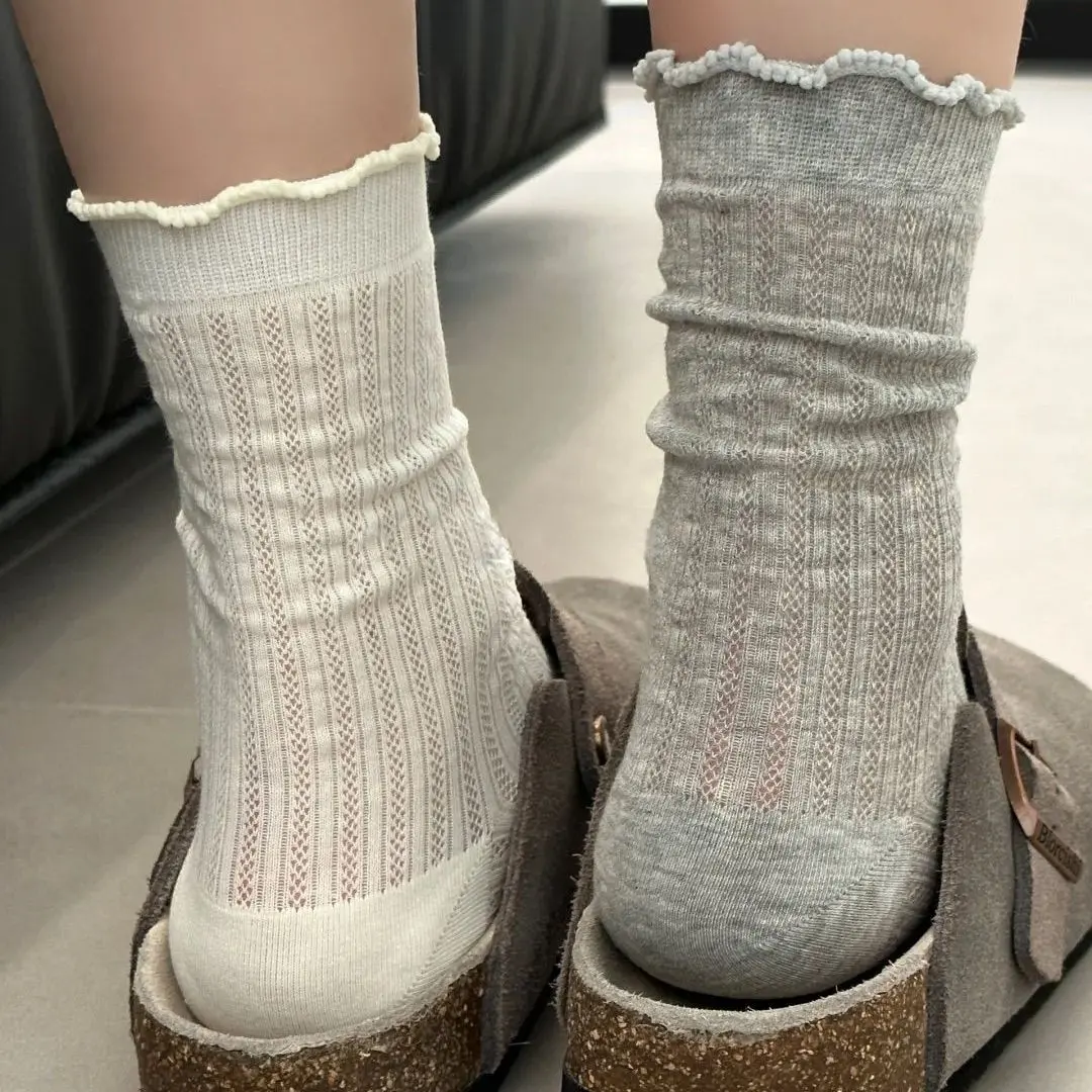 Tất Ống Lưới Khoét Lỗ Màu Trơn Thời Trang Phong Cách Hàn Quốc Ins, 100.000 Đôi, Thích Hợp Cho Mùa Xuân Và Mùa Hè, Phong Cách Nhật Bản, Mỏng Và Đơn Giản, Tất Cọc Ren Cho Bé Gái
